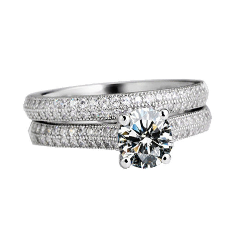 Couples Micro Set Ring 3A Zircon Geometric Design Platinum Tone Engagement Ring For Women Men Anniversary Gift