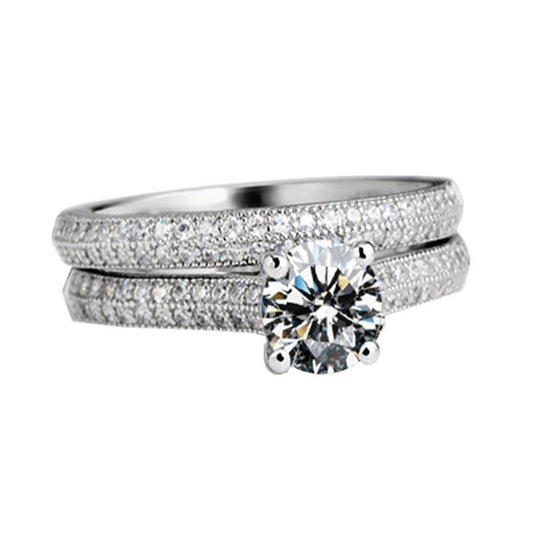 Couples Micro Set Ring 3A Zircon Geometric Design Platinum Tone Engagement Ring For Women Men Anniversary Gift