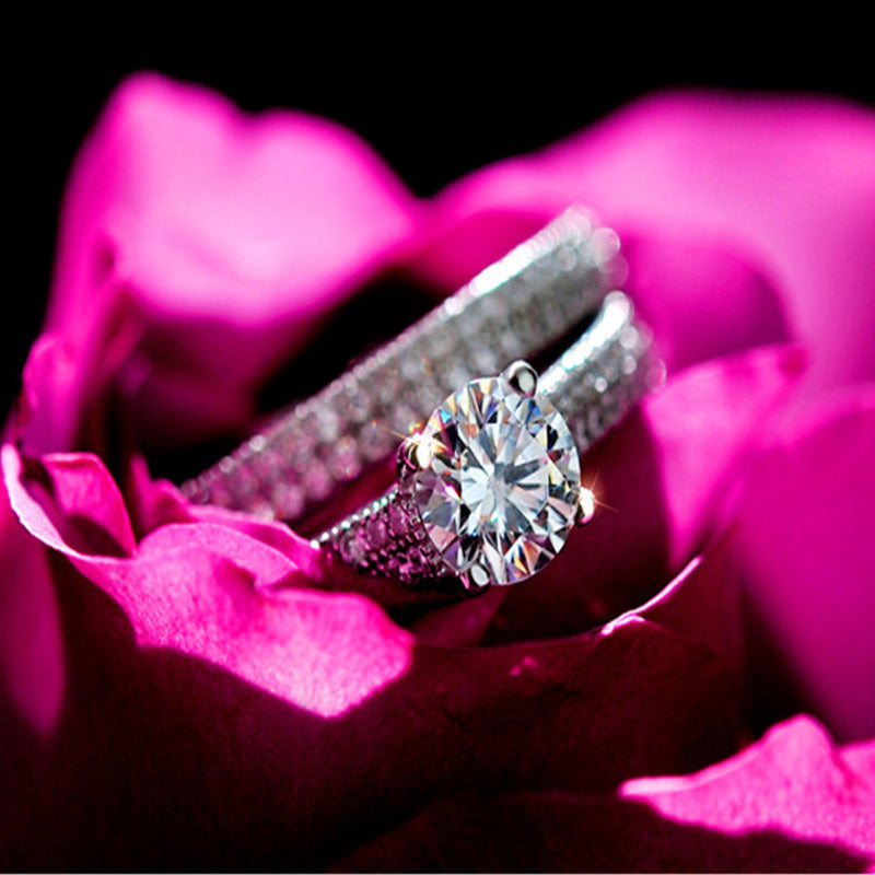 Couples Micro Set Ring 3A Zircon Geometric Design Platinum Tone Engagement Ring For Women Men Anniversary Gift