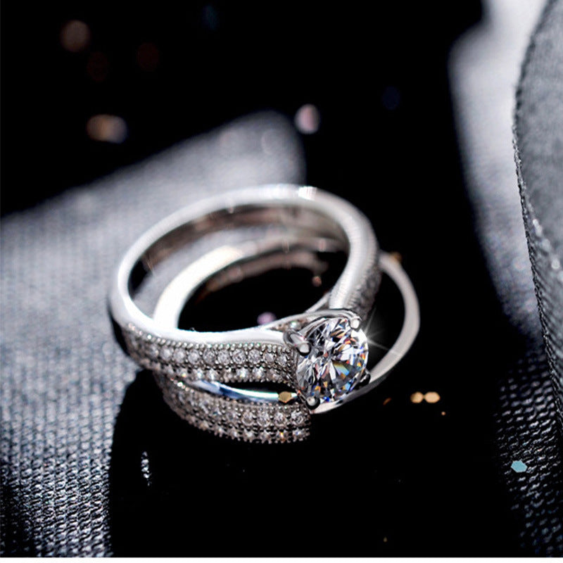 Couples Micro Set Ring 3A Zircon Geometric Design Platinum Tone Engagement Ring For Women Men Anniversary Gift