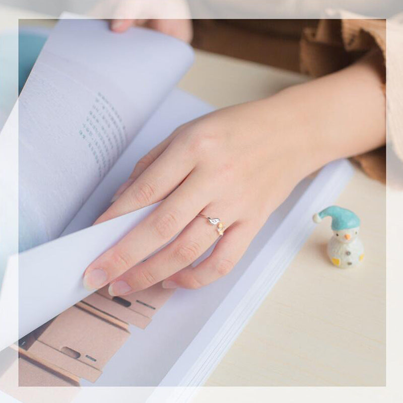 Sterling Silver Bird Flower Ring With Gold Branch Design Adjustable Size For Women For Everyday Wear Style Now