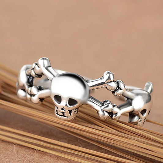 Unisex Adjustable Skull Ring Geometric Copper With Thai Silver Electroplating Individually Packed In Gift Boxed