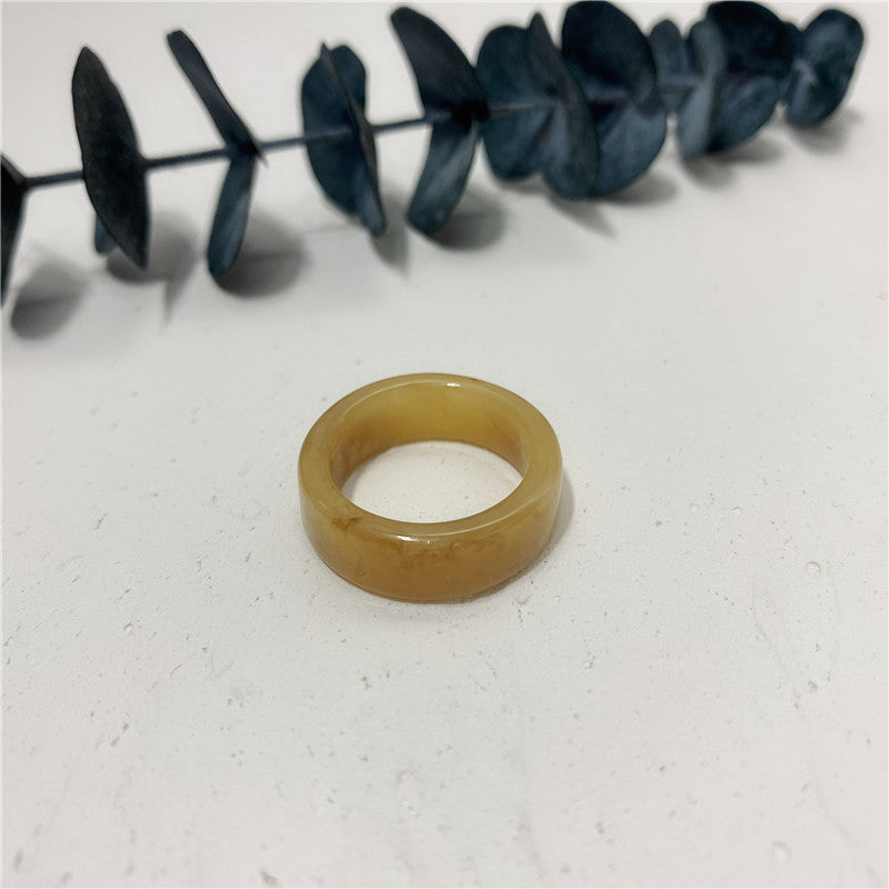 Womens Acrylic Ring Korean Retro Style Temperament Fashion Ring Simple Wild Ivory White Milk Tea Color Vintage