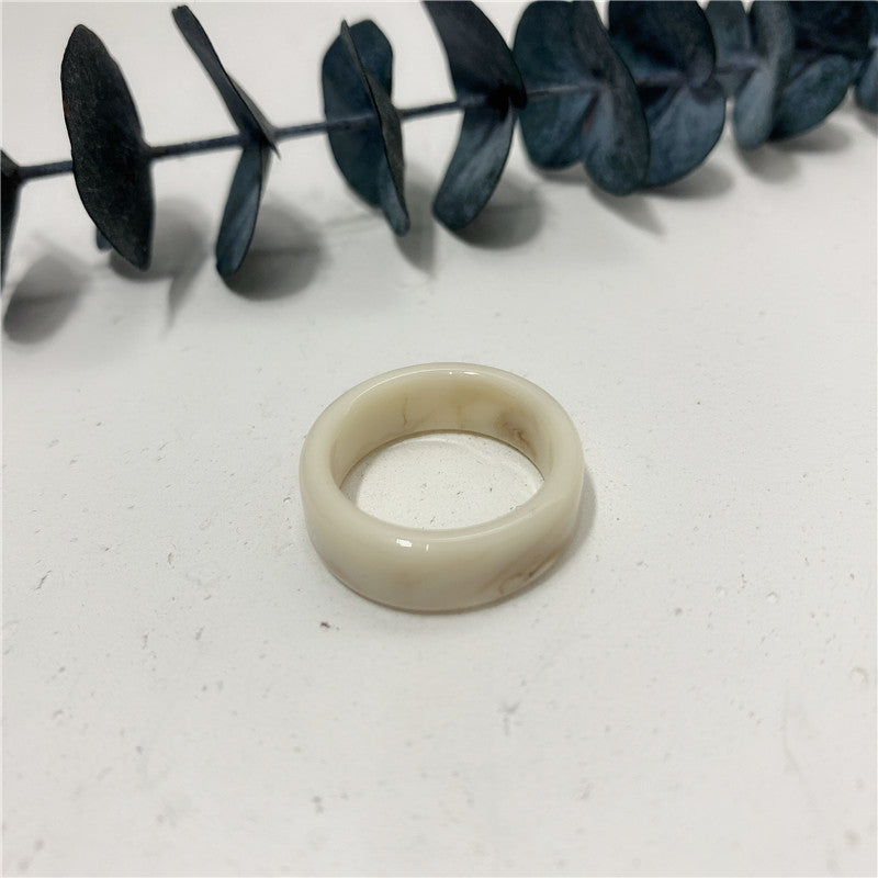 Womens Acrylic Ring Korean Retro Style Temperament Fashion Ring Simple Wild Ivory White Milk Tea Color Vintage