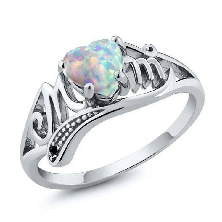 Heart Shaped Opal Inlay Ring Electroplated Metal Alloy European Style Fashion Jewelry Elegant Everyday Gemstone