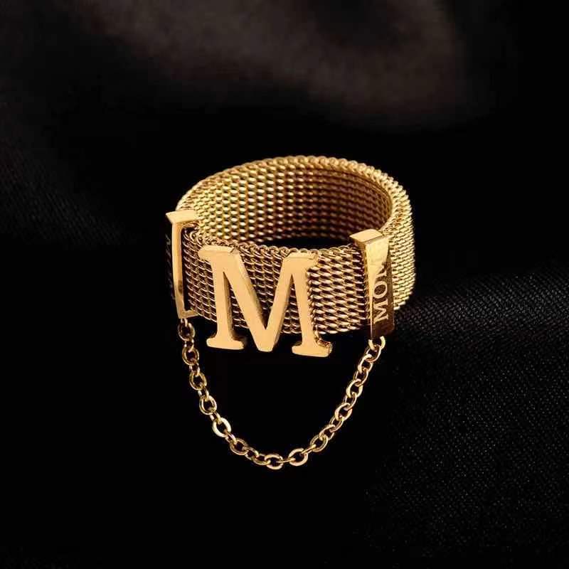 Womens Titanium Steel Letter Ring Non Fading Fashion Electroplated Jewelry Durable Birthday Gift Unique Design