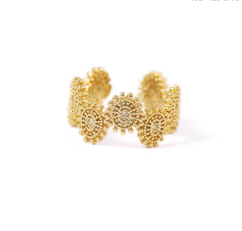 Womens Adjustable Open Ring Gold Plated Copper Lace Daisy Inlay Jewelry With Gem Fashion Jewelry Everyday Wear