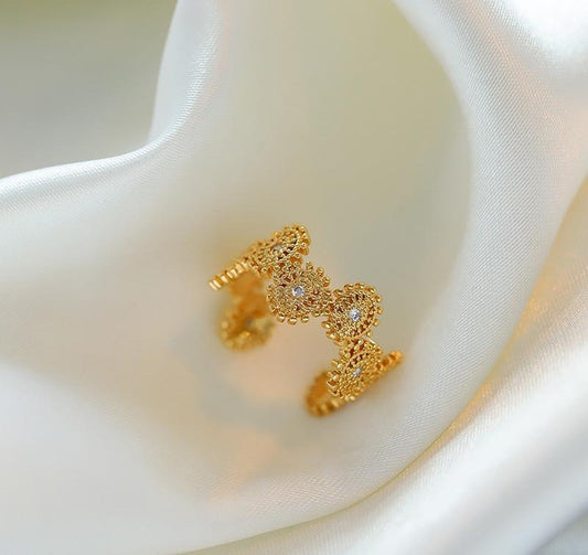 Womens Adjustable Open Ring Gold Plated Copper Lace Daisy Inlay Jewelry With Gem Fashion Jewelry Everyday Wear