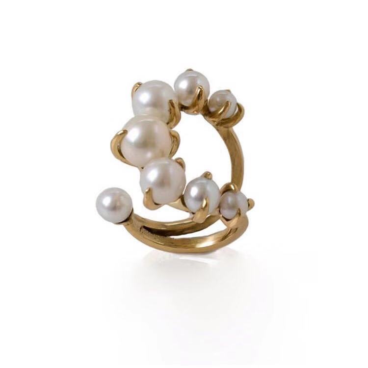 Womens Gold Plated Ring With Pearl Inlay Adjustable Open Fashion Jewelry Gift For Her Elegant Jewelry Gift Set