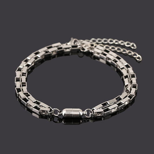 Titanium Couple Bracelets with Magnetic Geometric Design