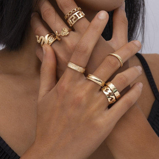 Womens Punk Geometric Diamond Ring Shaped Snake Rose Hollow Golden Flower Ring Fashion Chic Gold Accessory Now