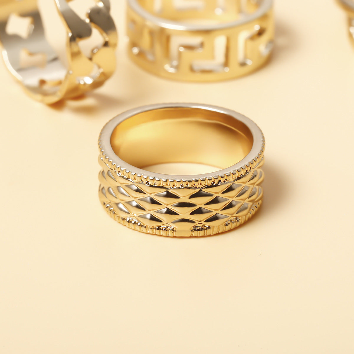 Womens Punk Geometric Diamond Ring Shaped Snake Rose Hollow Golden Flower Ring Fashion Chic Gold Accessory Now
