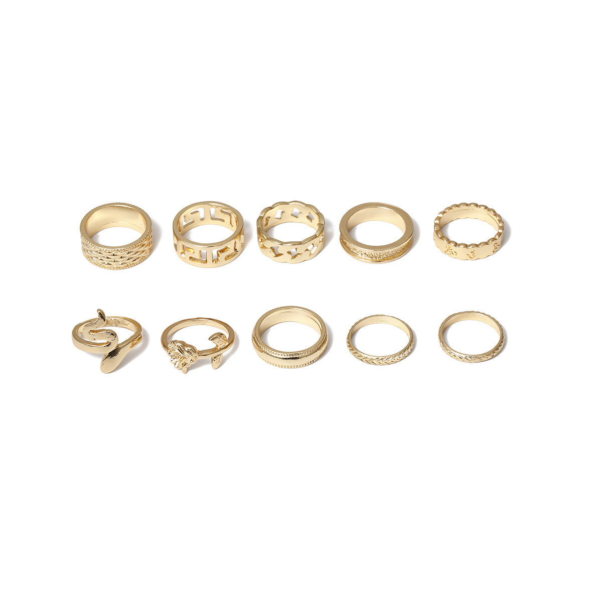 Womens Punk Geometric Diamond Ring Shaped Snake Rose Hollow Golden Flower Ring Fashion Chic Gold Accessory Now