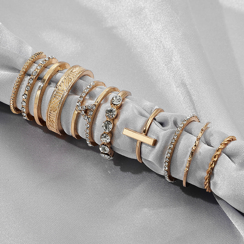 Womens Ring Set 8 Piece Twist and Diamond and Word Rings Retro Joint Rings Geometric Design Alloy Electroplated