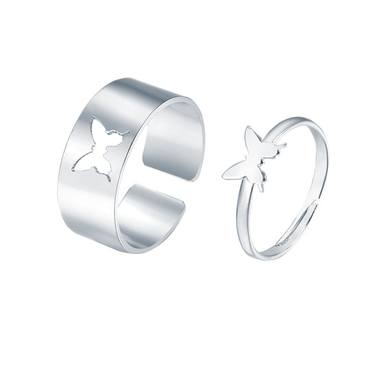 Couple Butterfly Rings Set Alloy Electroplated Matching Rings For Him And Her Punk Creative Not Inlaid Gold And Silver