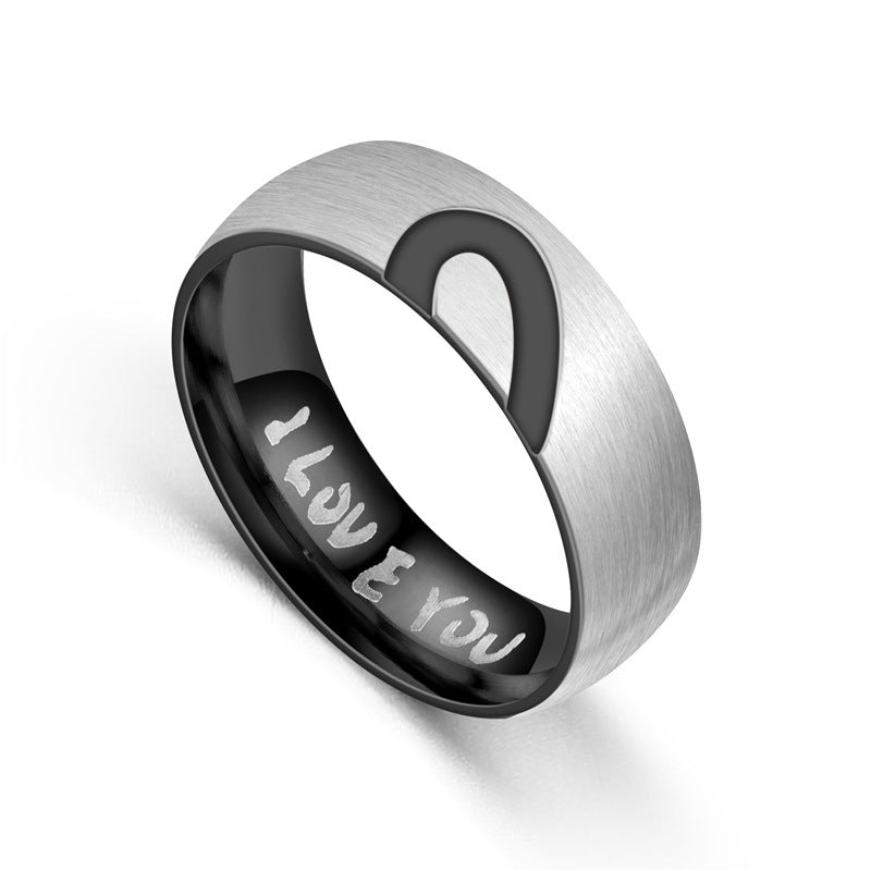 Couple Stainless Steel Heart Promise Ring Engraved I Love You Band Black Rose Gold Anniversary For True Lovers