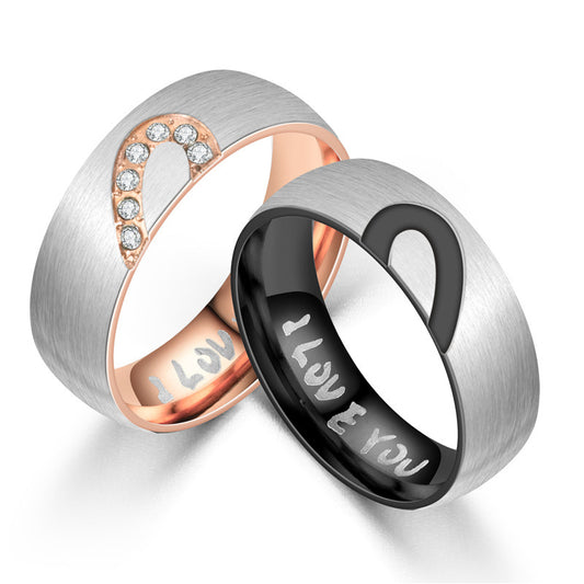 Couple Stainless Steel Heart Promise Ring Engraved I Love You Band Black Rose Gold Anniversary For True Lovers