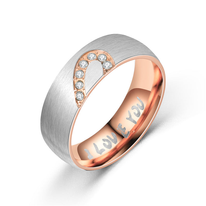 Couple Stainless Steel Heart Promise Ring Engraved I Love You Band Black Rose Gold Anniversary For True Lovers