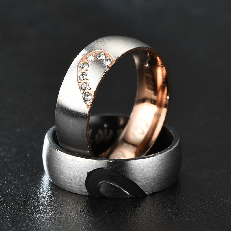 Couple Stainless Steel Heart Promise Ring Engraved I Love You Band Black Rose Gold Anniversary For True Lovers