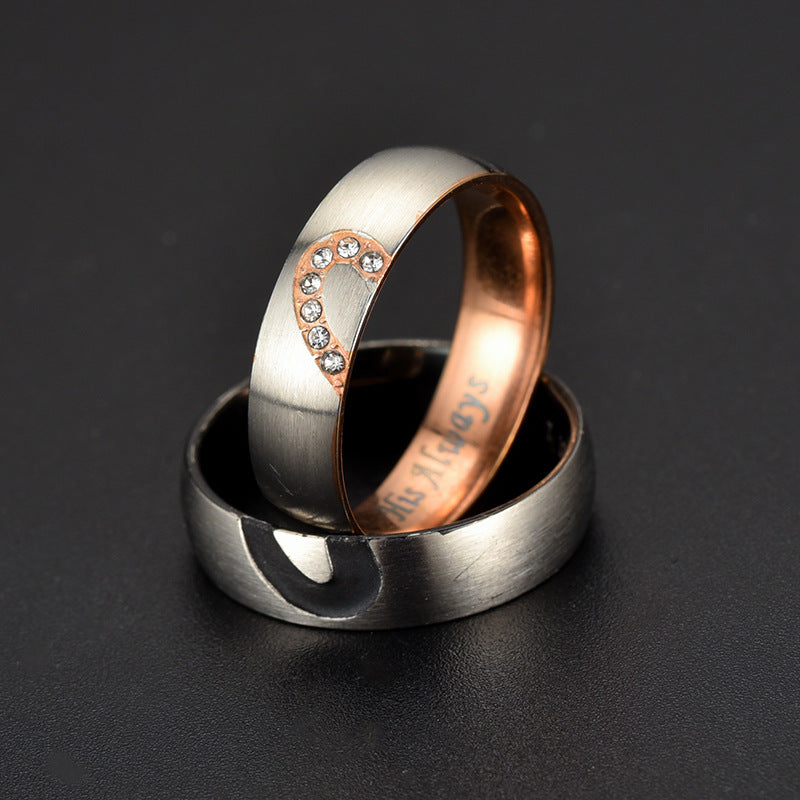 Couple Stainless Steel Heart Promise Ring Engraved I Love You Band Black Rose Gold Anniversary For True Lovers