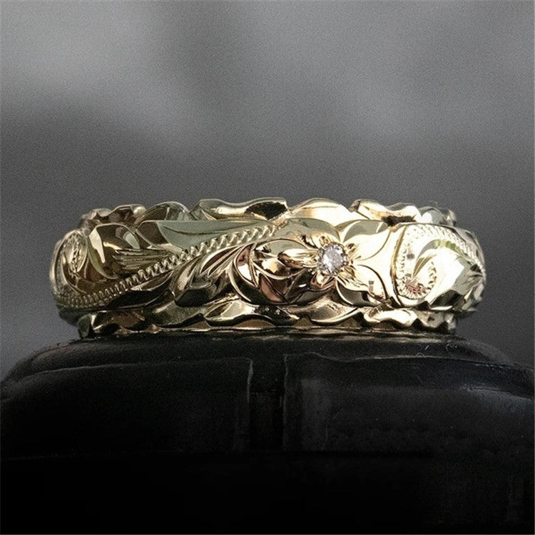 Elegant Carved Rose Flower Ring For Women European American Style Alloyed Metal Jewelry Gift For Her Anniversary
