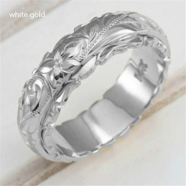 Elegant Carved Rose Flower Ring For Women European American Style Alloyed Metal Jewelry Gift For Her Anniversary