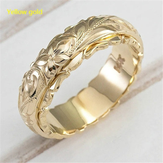 Elegant Carved Rose Flower Ring For Women European American Style Alloyed Metal Jewelry Gift For Her Anniversary
