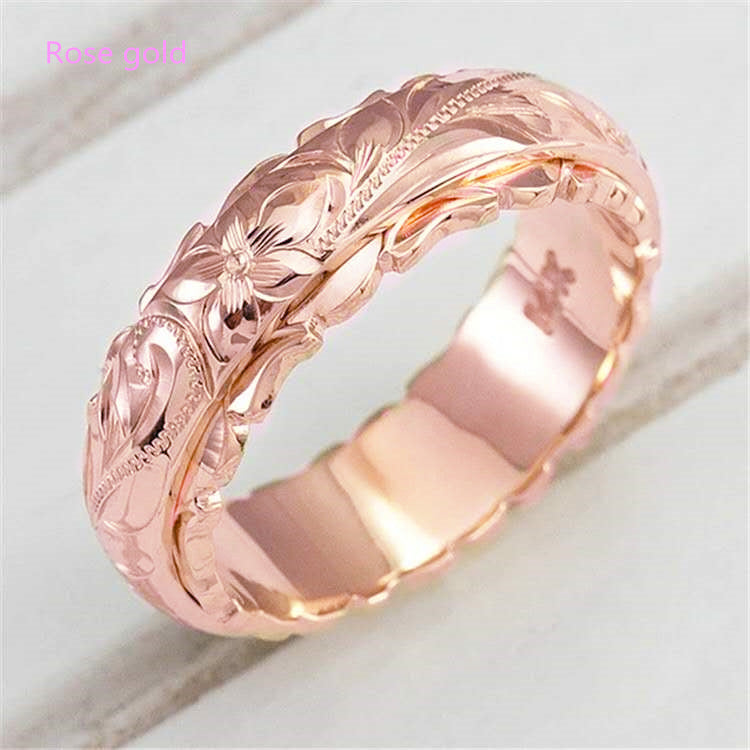 Elegant Carved Rose Flower Ring For Women European American Style Alloyed Metal Jewelry Gift For Her Anniversary