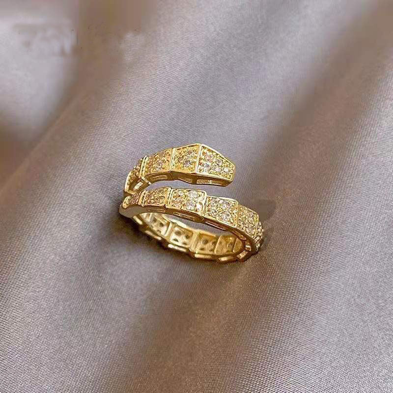 Gold Tone Snake Ring Open Adjustable Index Finger Gem Inlay
