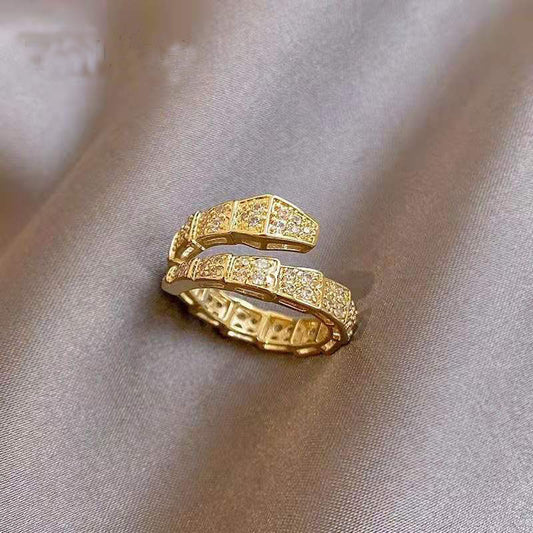 Gold Tone Snake Ring Open Adjustable Index Finger Gem Inlay