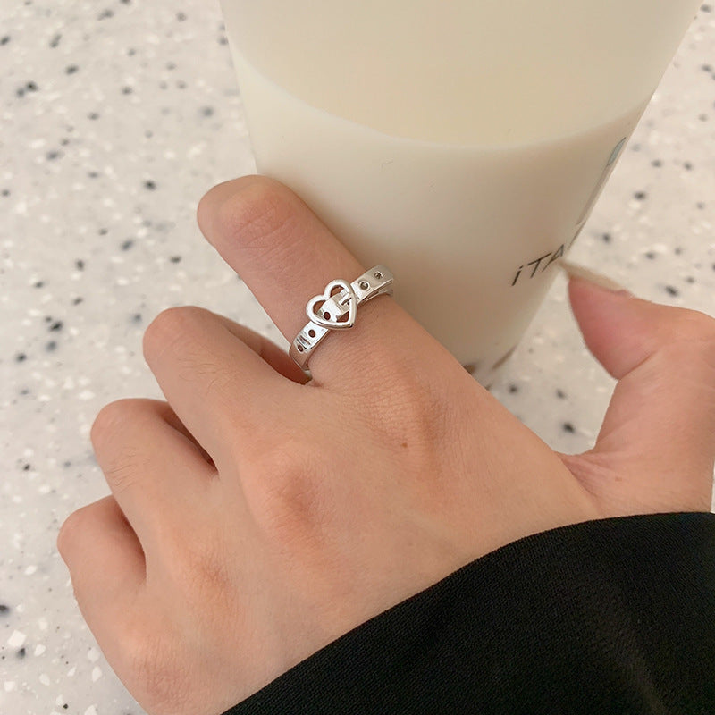 Womens Alloy Love Belt Buckle Ring Adjustable Silver Plated Pinky Tail Ring One Size Fits Most Fashion Jewelry