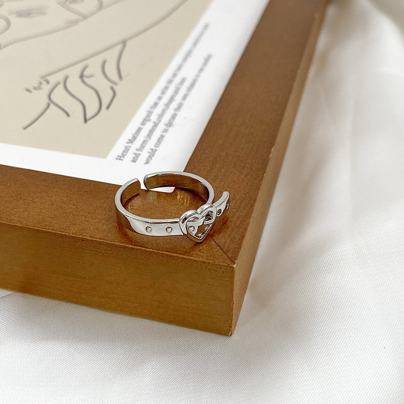 Womens Alloy Love Belt Buckle Ring Adjustable Silver Plated Pinky Tail Ring One Size Fits Most Fashion Jewelry