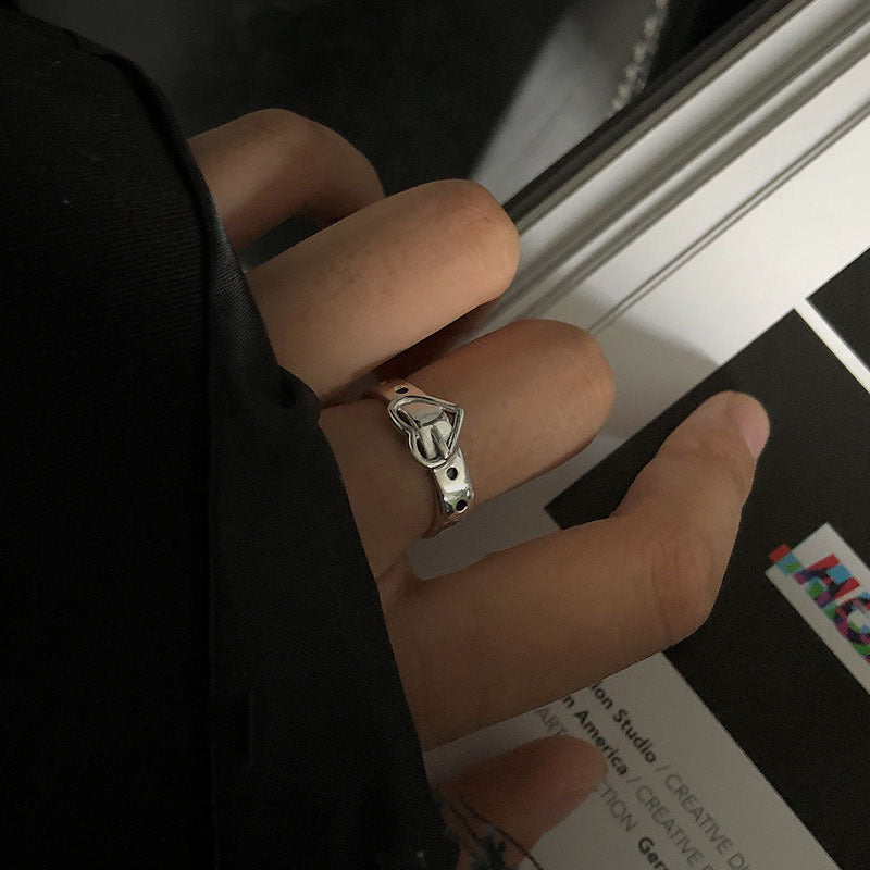 Womens Alloy Love Belt Buckle Ring Adjustable Silver Plated Pinky Tail Ring One Size Fits Most Fashion Jewelry