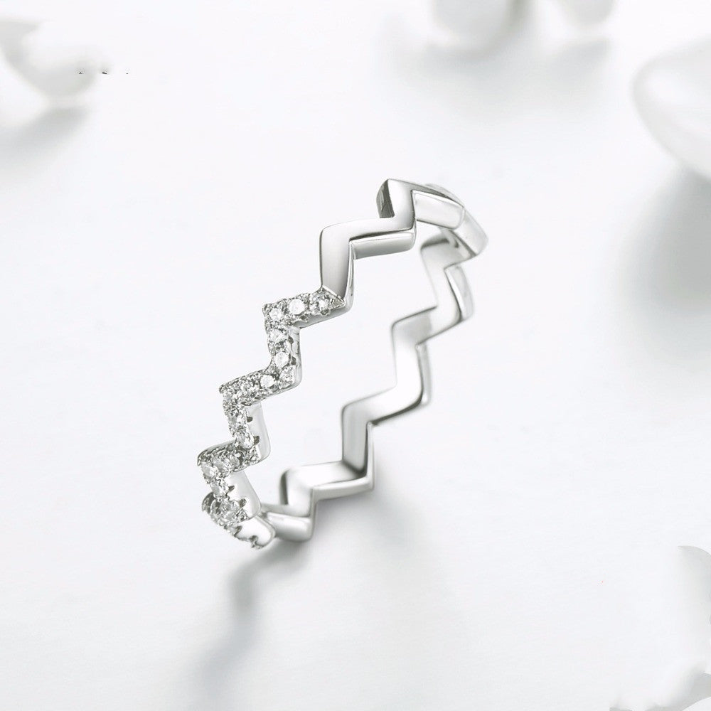 Womens Ring Sterling Silver Geometric Ring with Zircon Micro-Inlaid Design Trendy Fashion Jewelry Ring Gift for Her Party Ring Wedding Ring Engagement Ring