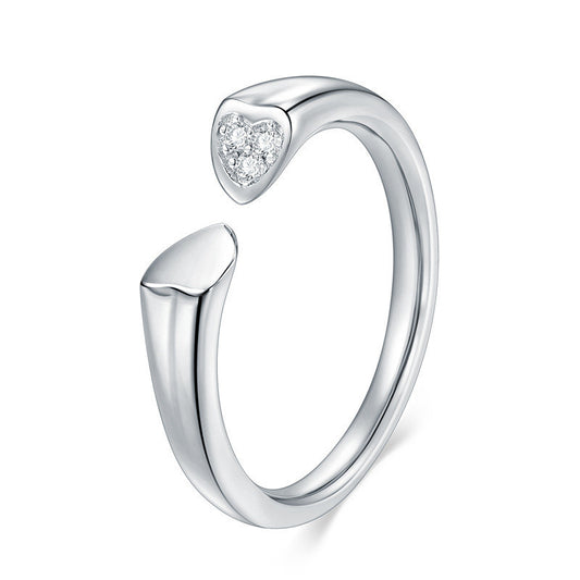 Womens Heart Ring S925 Sterling Silver Ring for Girls Simple Silver Inlaid Gem Heart Shaped Ring Jewelry Gift for Her Electroplated Silver Ring