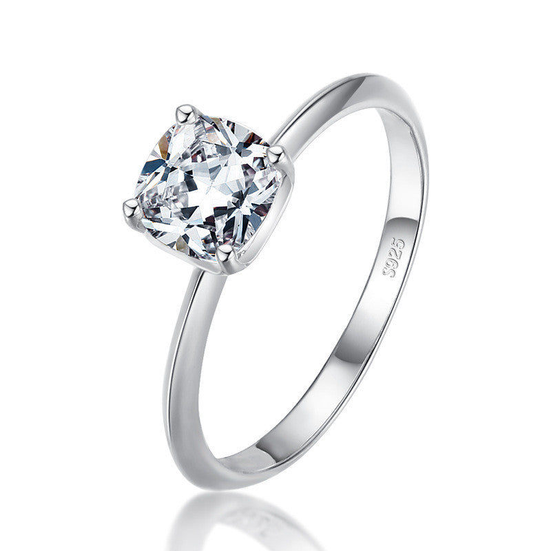 Sterling Silver Diamond Inlay Geometric Ring Wedding Band US Size 5 6 7 8 Individually Packed European American Style