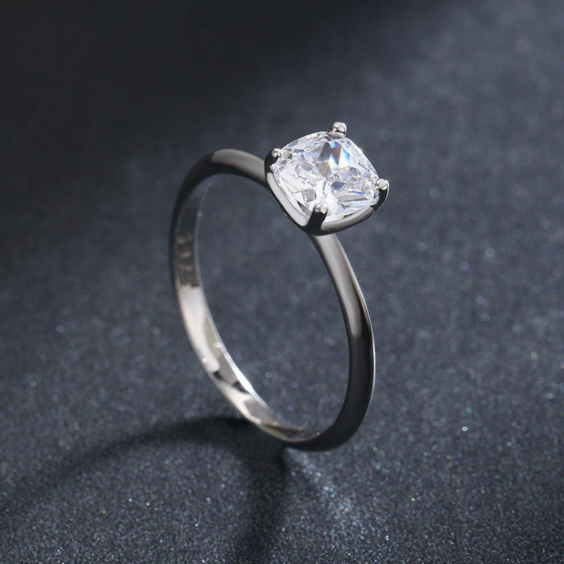 Sterling Silver Diamond Inlay Geometric Ring Wedding Band US Size 5 6 7 8 Individually Packed European American Style