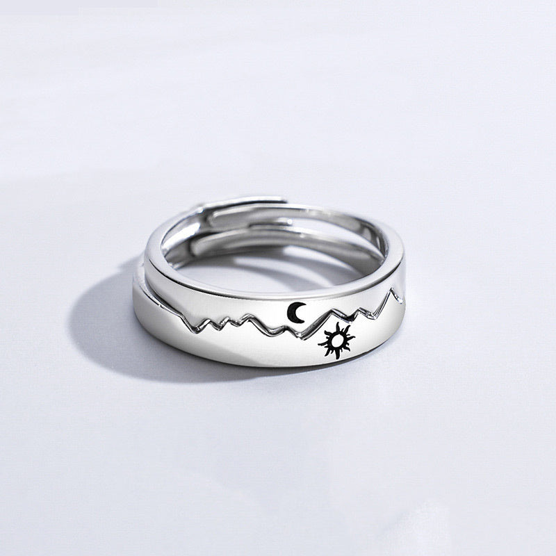 Sterling Silver Sun And Moon Couple Ring Set Adjustable 925 Jewelry Gift For Anniversary Geometric Elite Class