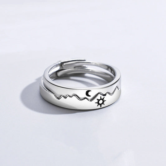 Sterling Silver Sun And Moon Couple Ring Set Adjustable 925 Jewelry Gift For Anniversary Geometric Elite Class