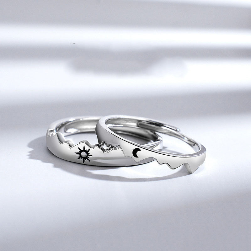 Sterling Silver Sun And Moon Couple Ring Set Adjustable 925 Jewelry Gift For Anniversary Geometric Elite Class