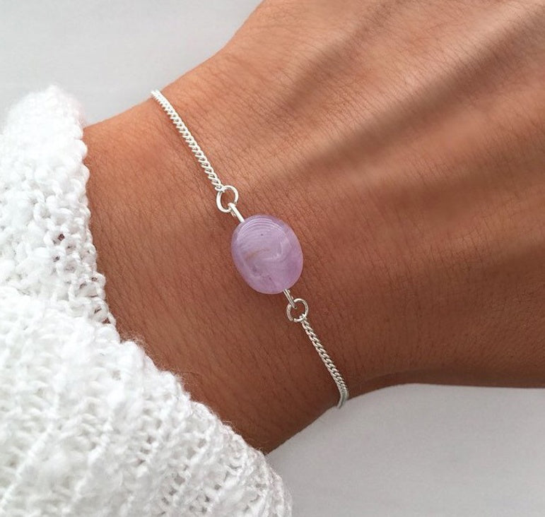Womens Natural Stone Amethyst Bracelet Electroplated Alloy Oval Bangle Individually Packed Fashion Jewelry Gift For Her