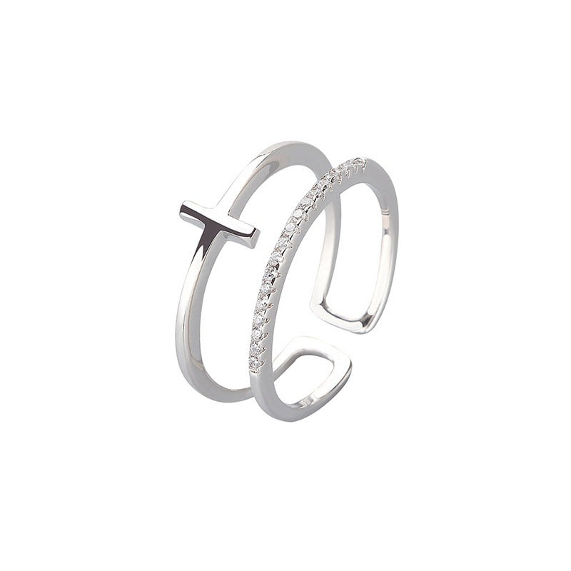 Silver Cross Ring Adjustable With Double Design For Index Finger 925 Silver Fashion Accessory Jewelry Gift Set