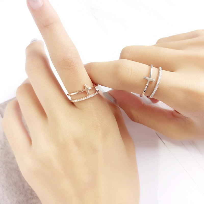 Silver Cross Ring Adjustable With Double Design For Index Finger 925 Silver Fashion Accessory Jewelry Gift Set