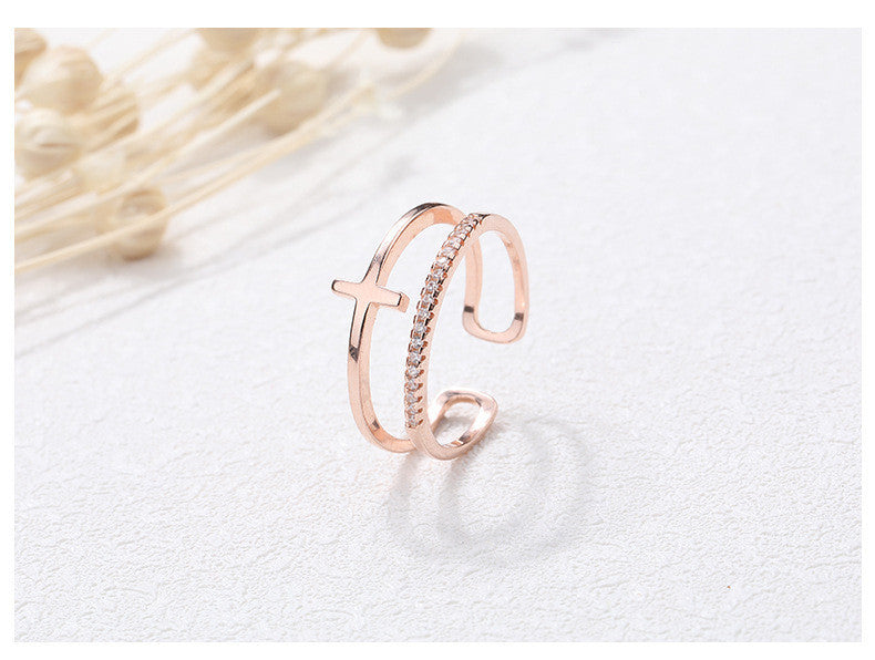Silver Cross Ring Adjustable With Double Design For Index Finger 925 Silver Fashion Accessory Jewelry Gift Set