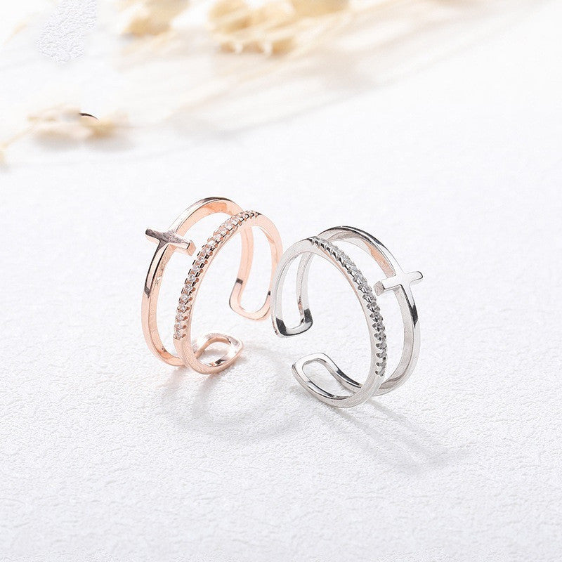 Silver Cross Ring Adjustable With Double Design For Index Finger 925 Silver Fashion Accessory Jewelry Gift Set
