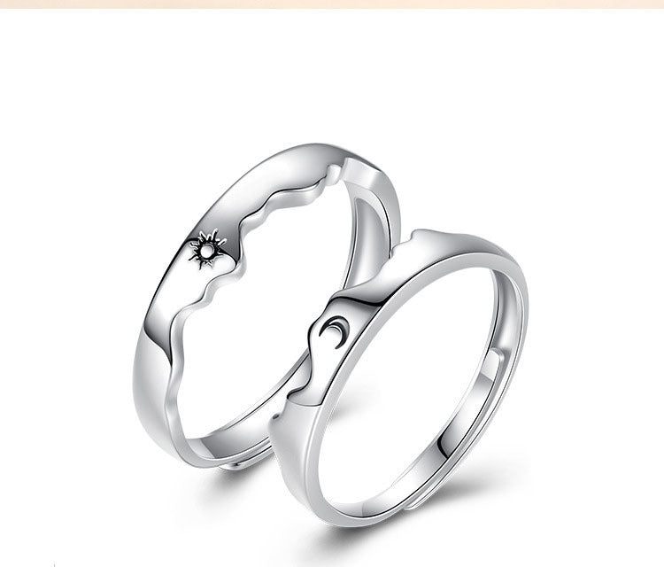 Sterling Silver Sun And Moon Couple Ring Set Adjustable 925 Jewelry Gift For Anniversary Geometric Elite Class