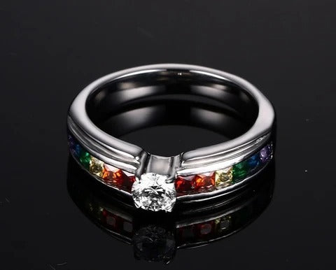 Womens Colorful Zircon Ring Inlaid Gems Titanium Steel Jewelry Geometric Design Fashion Accessory For Women Gem Stone