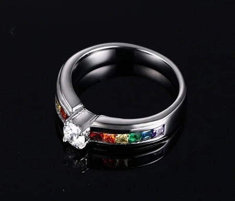Womens Colorful Zircon Ring Inlaid Gems Titanium Steel Jewelry Geometric Design Fashion Accessory For Women Gem Stone