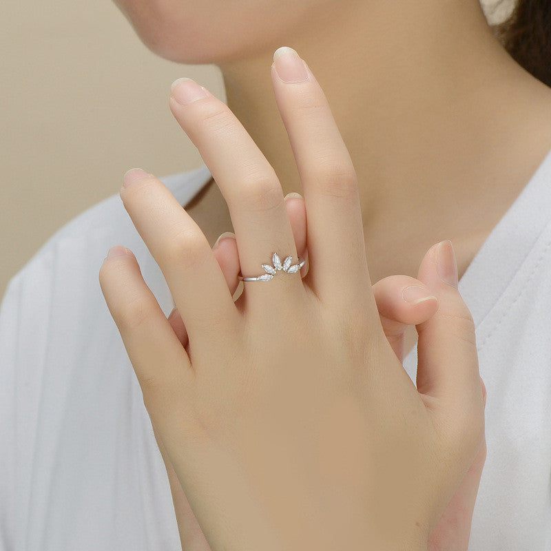 Womens Crown Ring S925 Silver Stacking Ring With Horse Eye Zircon Index Finger Ring Anniversary Gift Jewellery