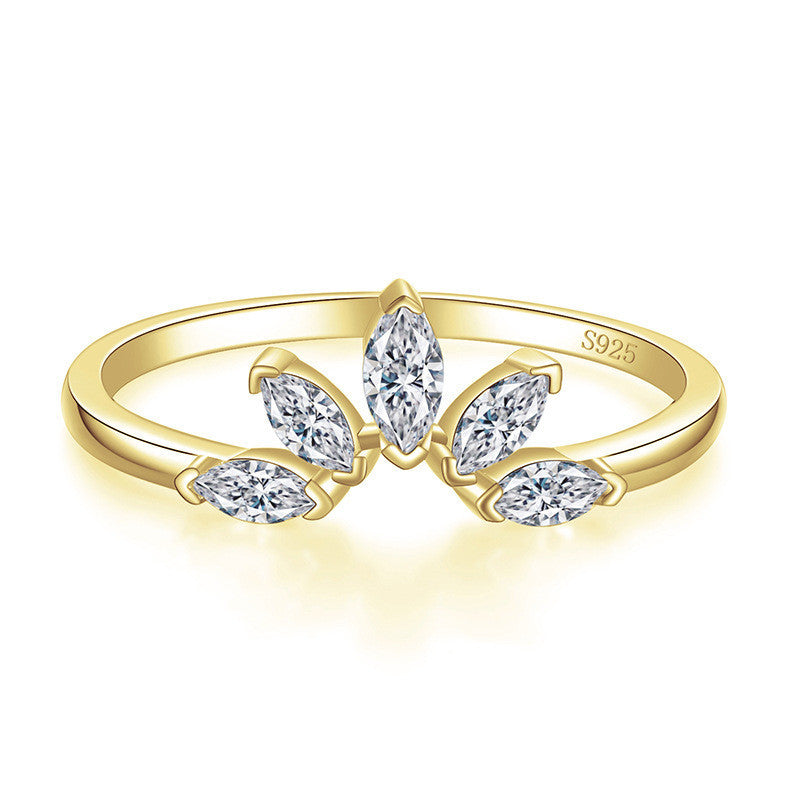 Womens Crown Ring S925 Silver Stacking Ring With Horse Eye Zircon Index Finger Ring Anniversary Gift Jewellery